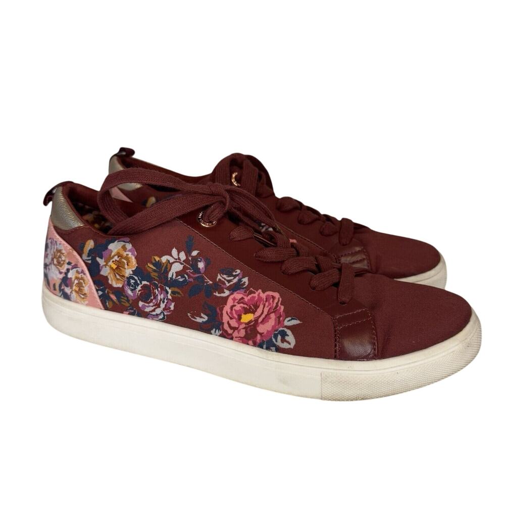 Matilda Jane Clothing Run Around Town Burgundy Gold Floral Sneakers Size 9